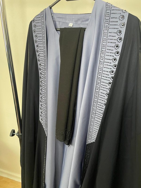 Black With Gray Abaya Gown - Image 3