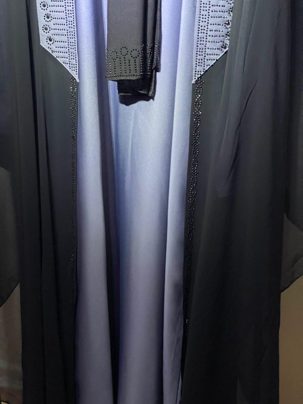 Black With Gray Abaya Gown - Image 2